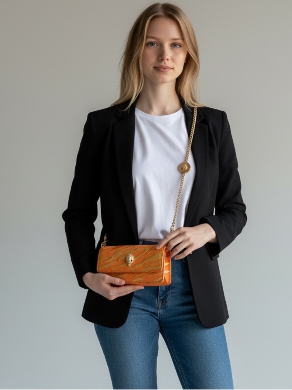 KURT GEIGER Gold-Tone Zebra Velvet Crossbody Bag - NWT- Sliding chain